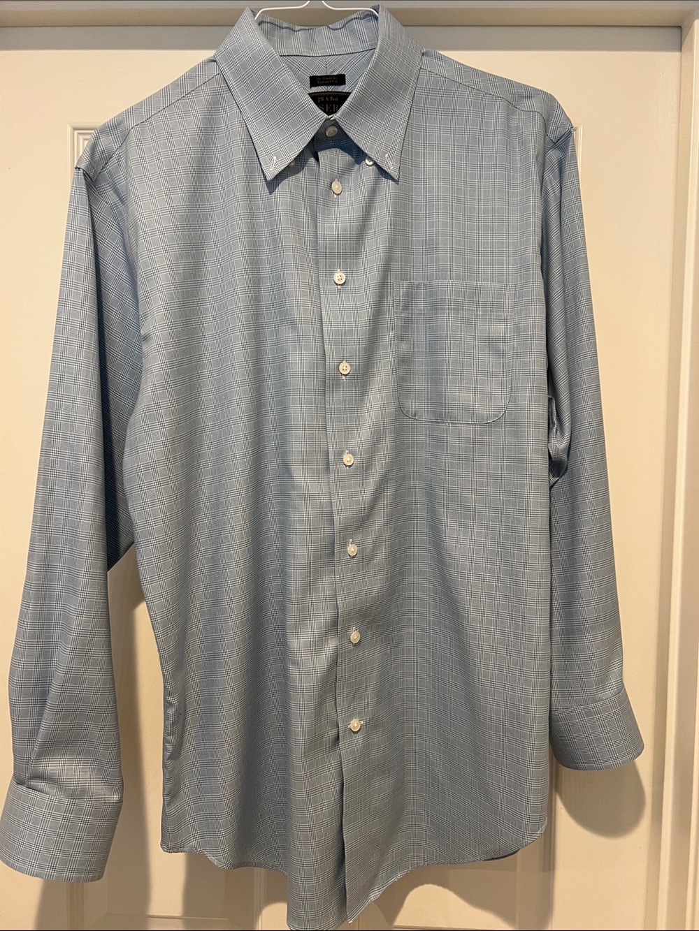 Men's Light Blue Checked Button-Down Dress Shirt JOS A. Hank